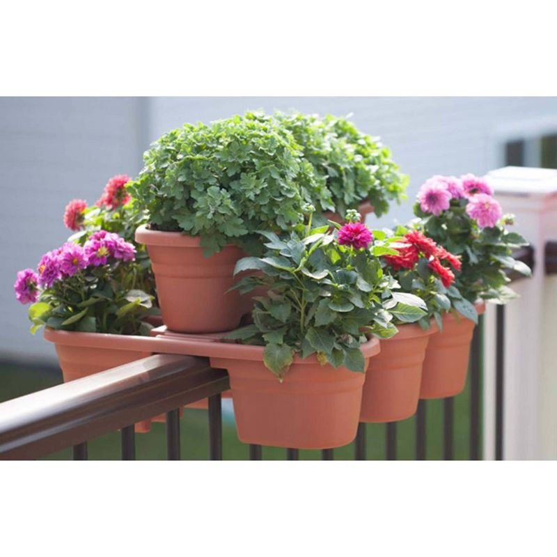 HC Companies 12-Inch Outdoor Plastic Deck Flower Planter Box, Chocolate (2 Pack)
