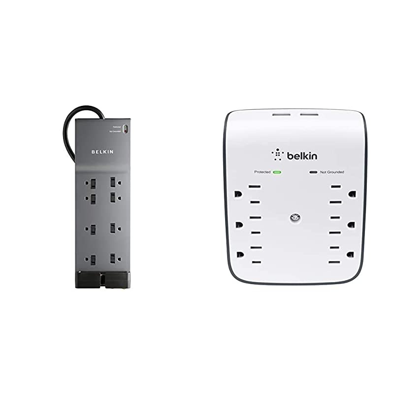 BE10823006 8Outlet Power Strip Surge Protector wFlat Plug 6ft Cord 3550 JoulesBlack amp 6Outlet USB Surge Protector wWall Mount 900 Joules