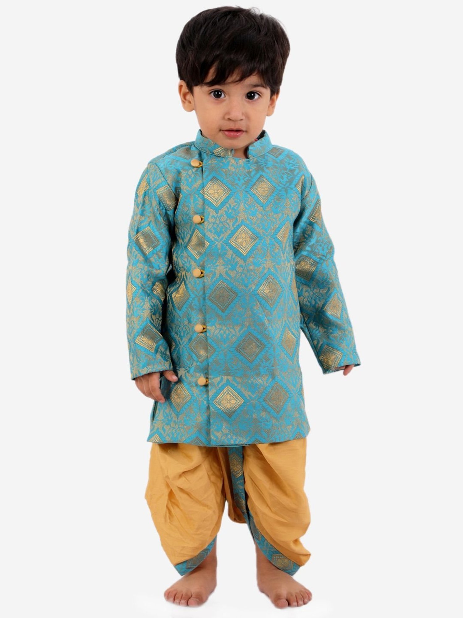 Little Bansi Kids Royal Blue Cotton Embellished Sherwani Set