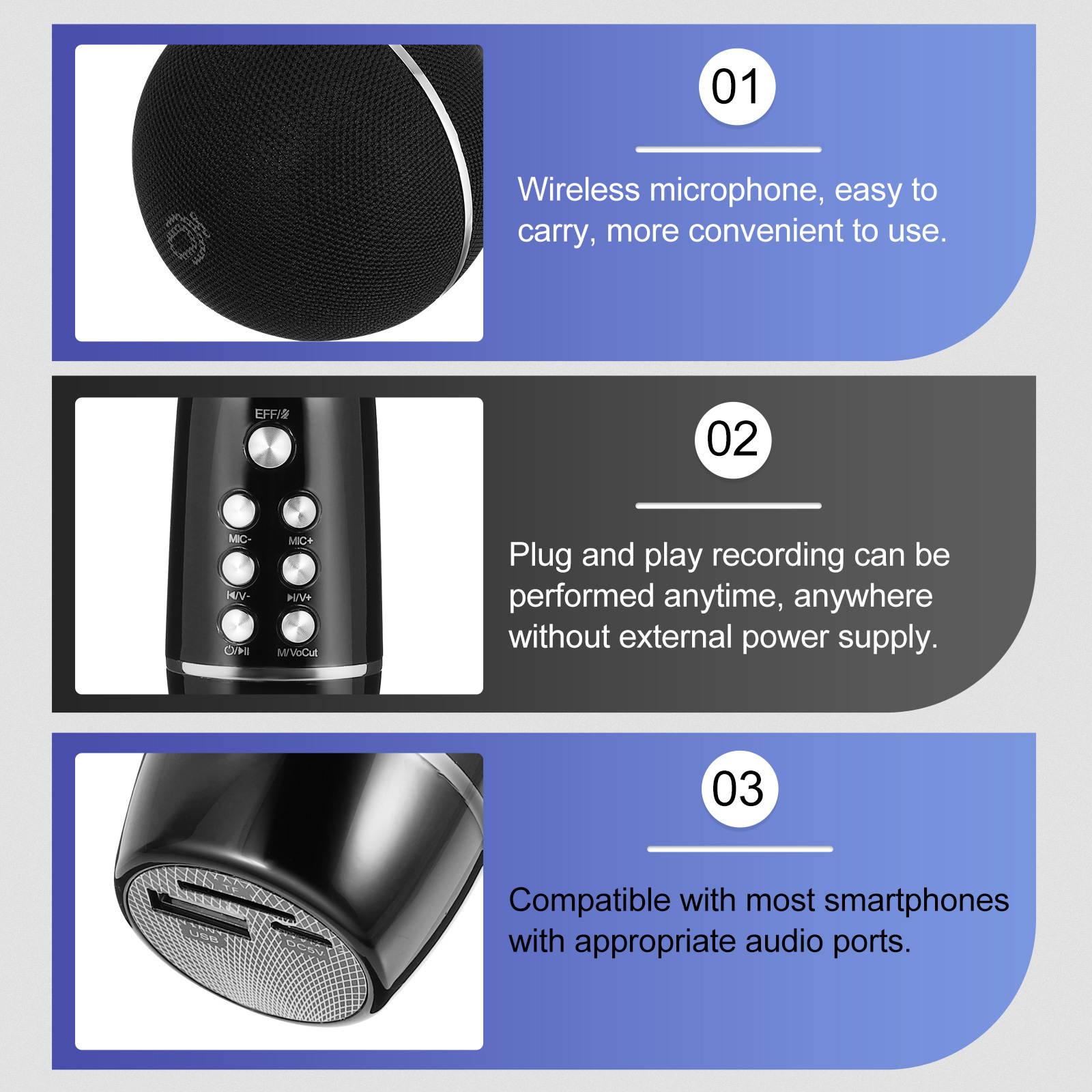 UKCOCO Wireless Microphone Rechargeable TF Card USB Drive Karaoke Voice Changer