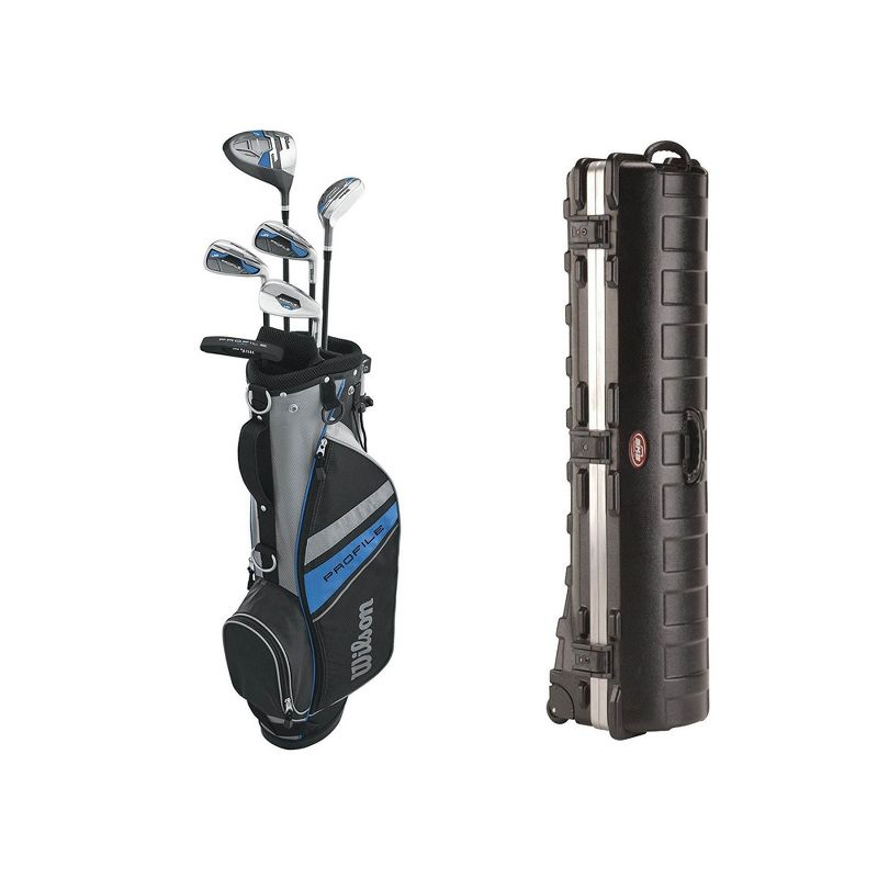 Wilson 2017 Junior Right Hand Golf Set, Blue & Wheeled Golf Bag Travel Case