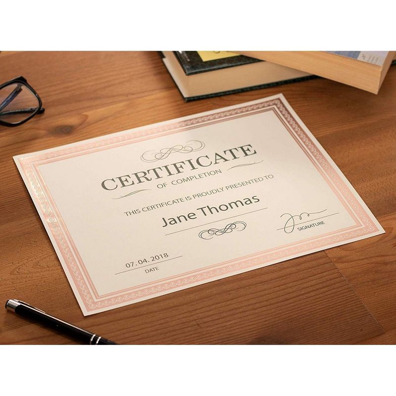 Sustainable Greetings 50-Pack White Blank Certificates Award Paper with Rose Gold Border, A4 Letter Size 8.5 x 11 in