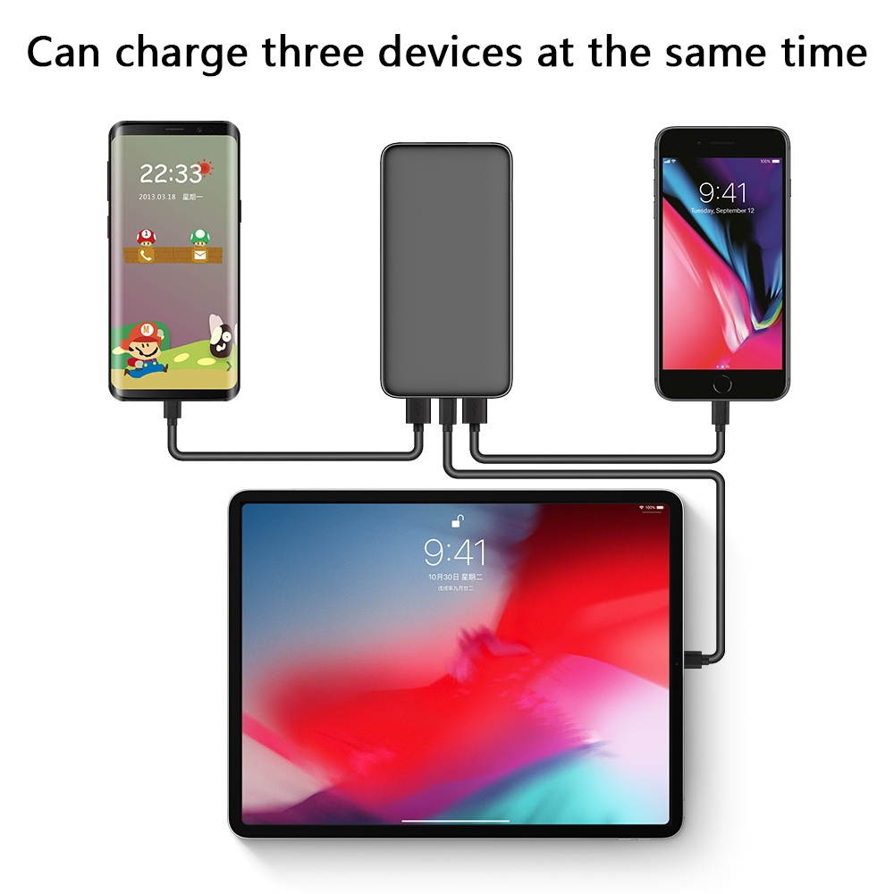 Quick Charge 3.0 USB-C PD Power Delivery Portable Power Bank Battery Pack Triple USB Charger 20000mAh - Black