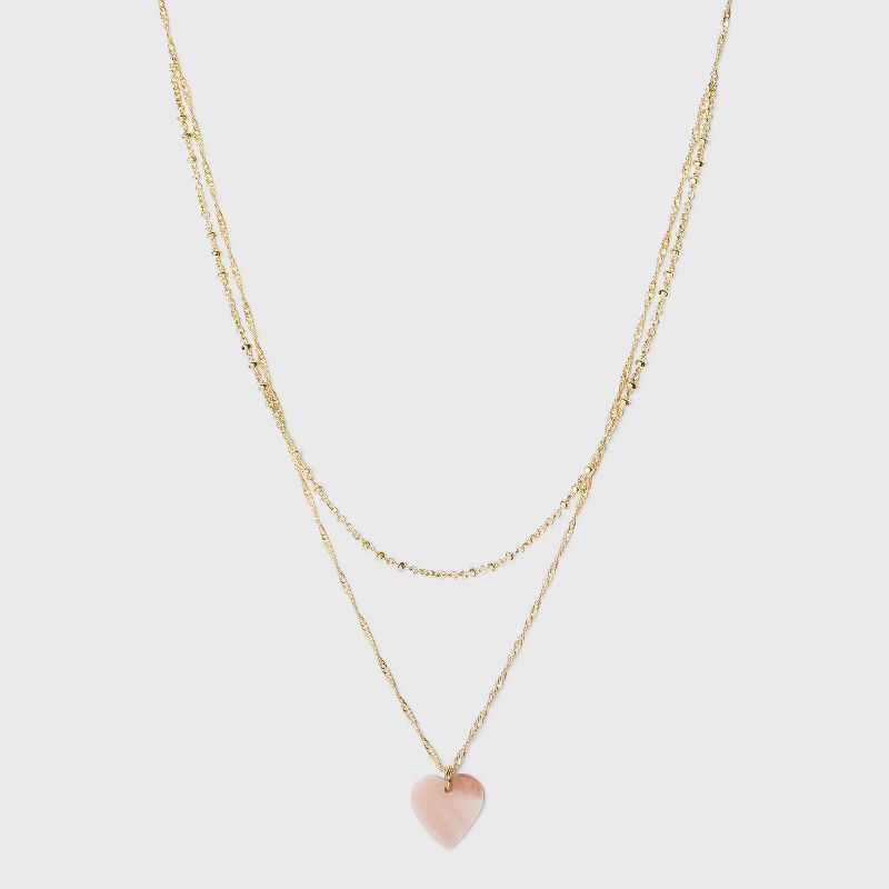 Silver Plated Pink Shell Faux Layered Heart Necklace - A New Day™ Pink