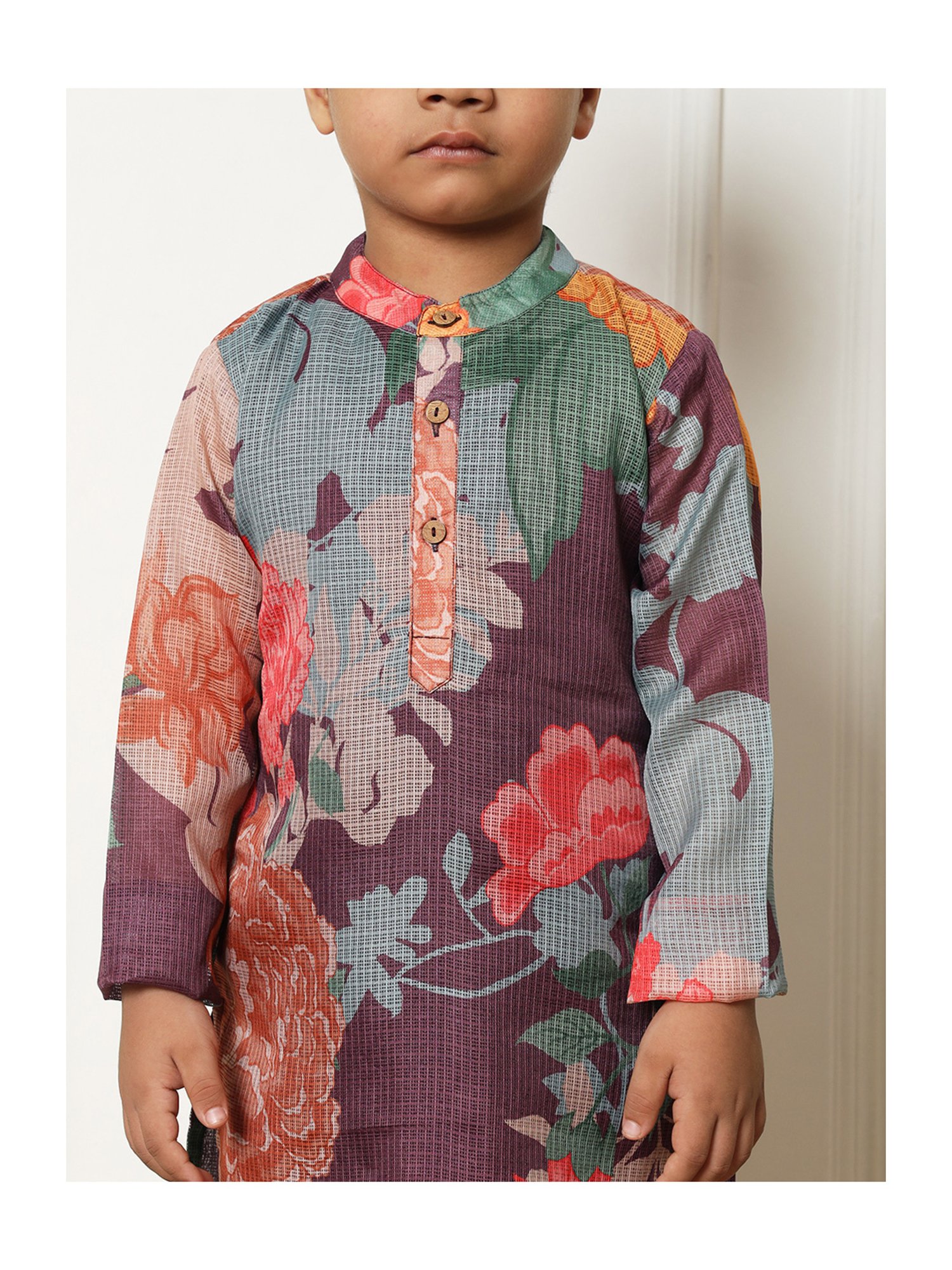 READIPRINT FASHIONS Kids Violet & Blue Floral Print Full Sleeves Kurta with Pyjamas