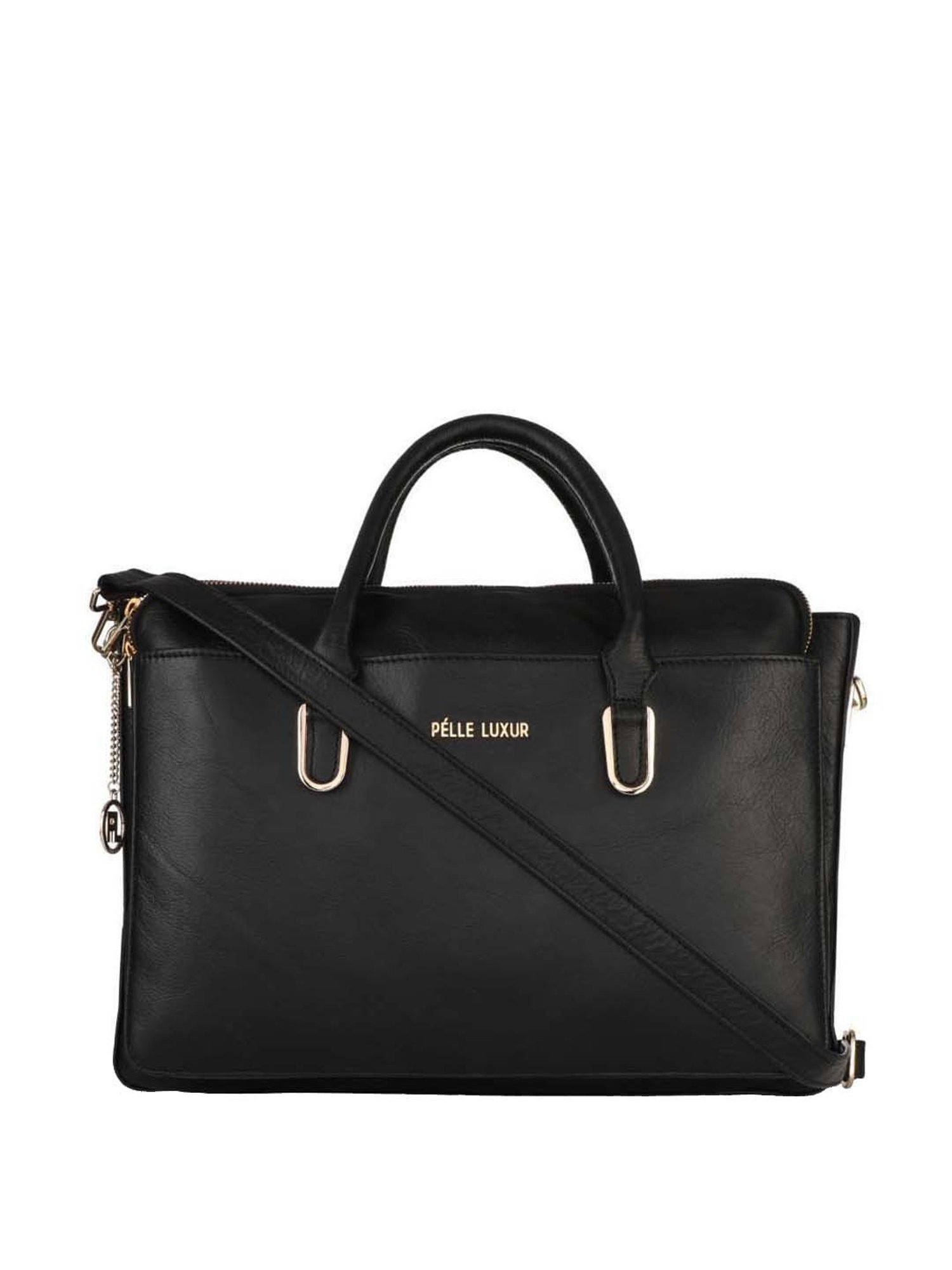 PELLE LUXUR Black Solid Medium Handbag