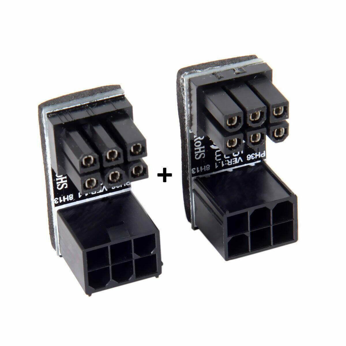 1pair ATX 6 Pin Male to Female 180 Degree Up and Down Angled Power Adapter for Desktop Motherboard Graphic Card