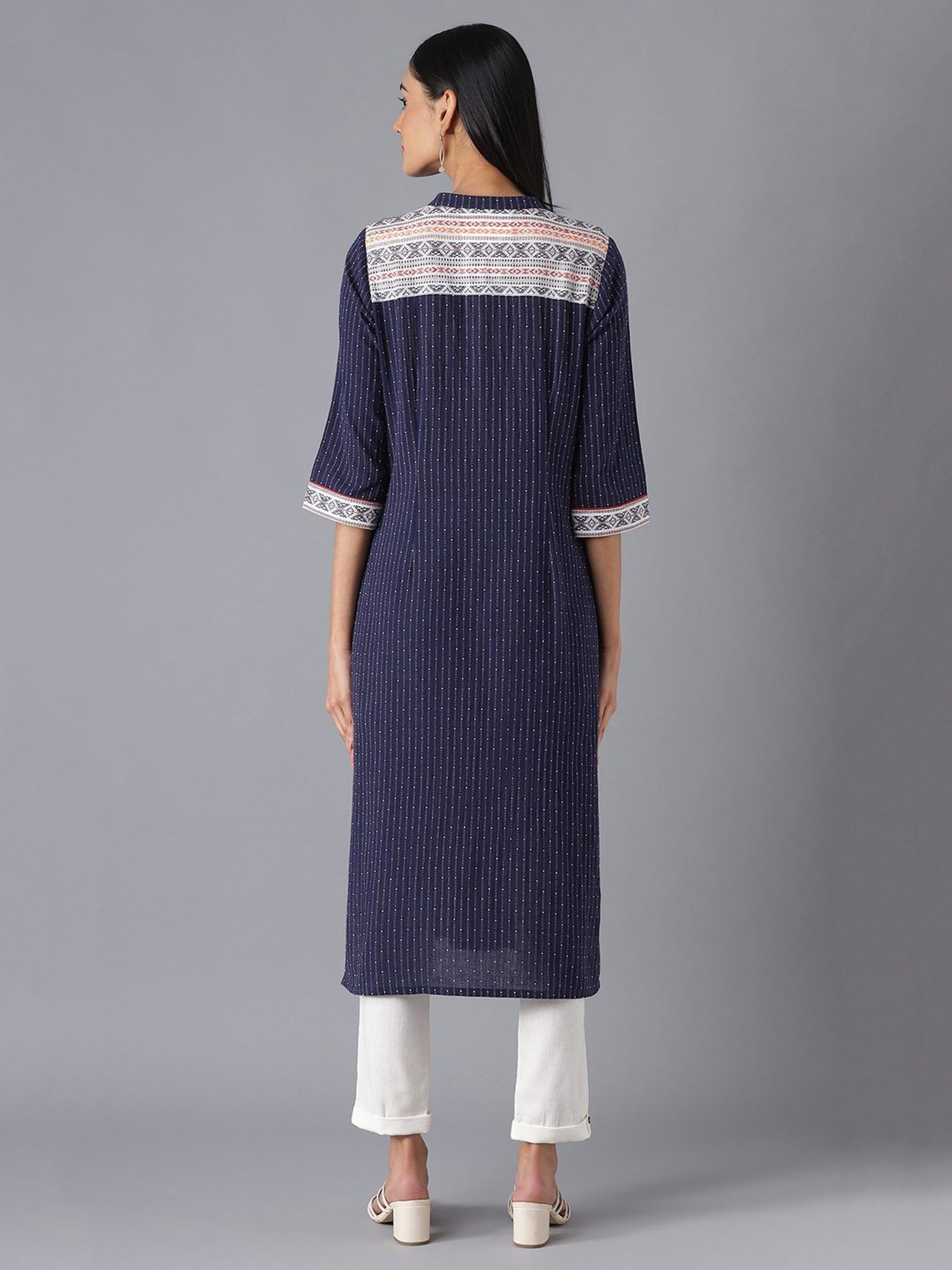 Aurelia Women White Geometric Print Cotton Kurta Set with Trouser