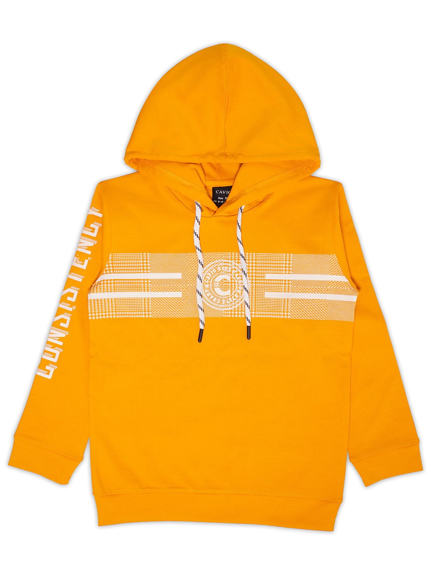 Cavio Kids Gold Printed Full Sleeves Hooded T-Shirt