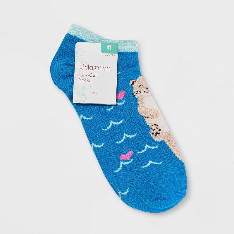 Women's Sparkly Hippo Low Cut Socks - Xhilaration™ Blue 4-10
