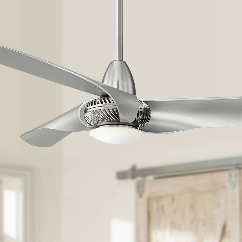 56" Casa Vieja Modern Ceiling Fan with Light LED Dimmable Brushed Nickel Frosted Glass for Living Room Kitchen Bedroom Family