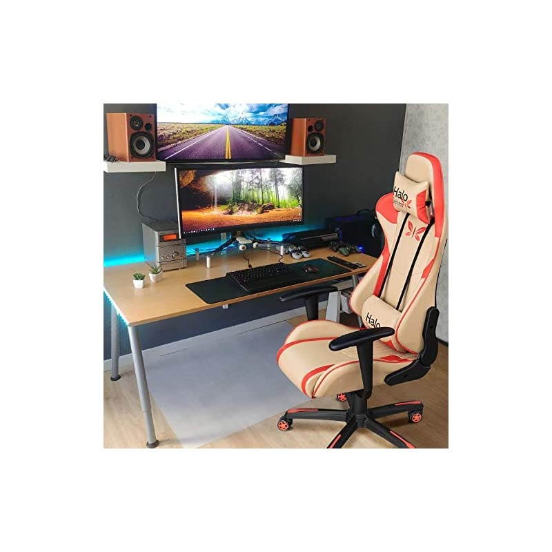 Gaming Chair Adjustable Racing Chair Halo Series Specialty Design Ergonomic Comfortable Swivel Computer Chair with Headrest and Lumbar Support (Blue and Plum red)