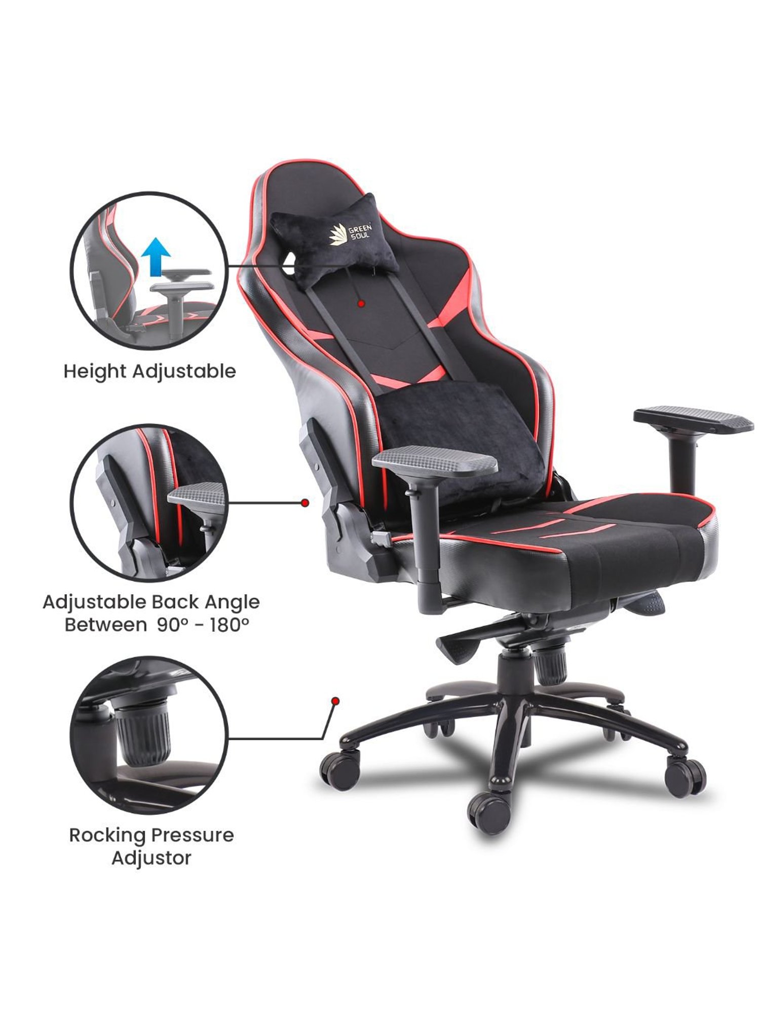 Green Soul Monster T Black & Red PU Leather Premium Gaming Chair