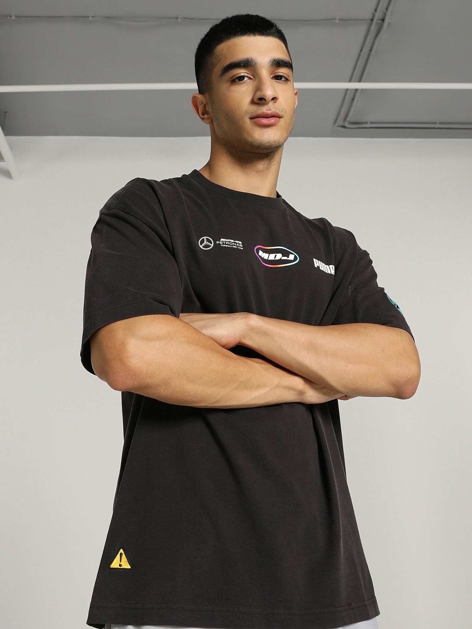 Puma Mercedes-AMG Petronas Formula 1 Black Cotton Relaxed Fit Printed T-Shirt