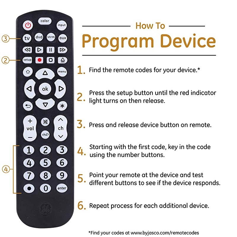 Color Select Backlit Universal Remote Control for Samsung, Vizio, LG, Sony, Sharp, Roku, Apple TV, RCA, Panasonic, Smart TV, Streaming Players, Blu-Ray, DVD, 4-Device, Black, 44220