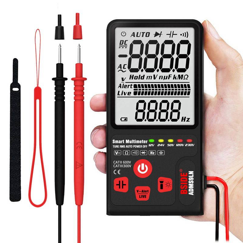 BSIDE 9999 Counts Smart Multimeter True RMS Digital Multimeter Measuring AC/DC Voltage Resistance Frequency with LCD Display DC/AC Voltage Meter Resistance Capacitance Diode Tester Measure Continuity