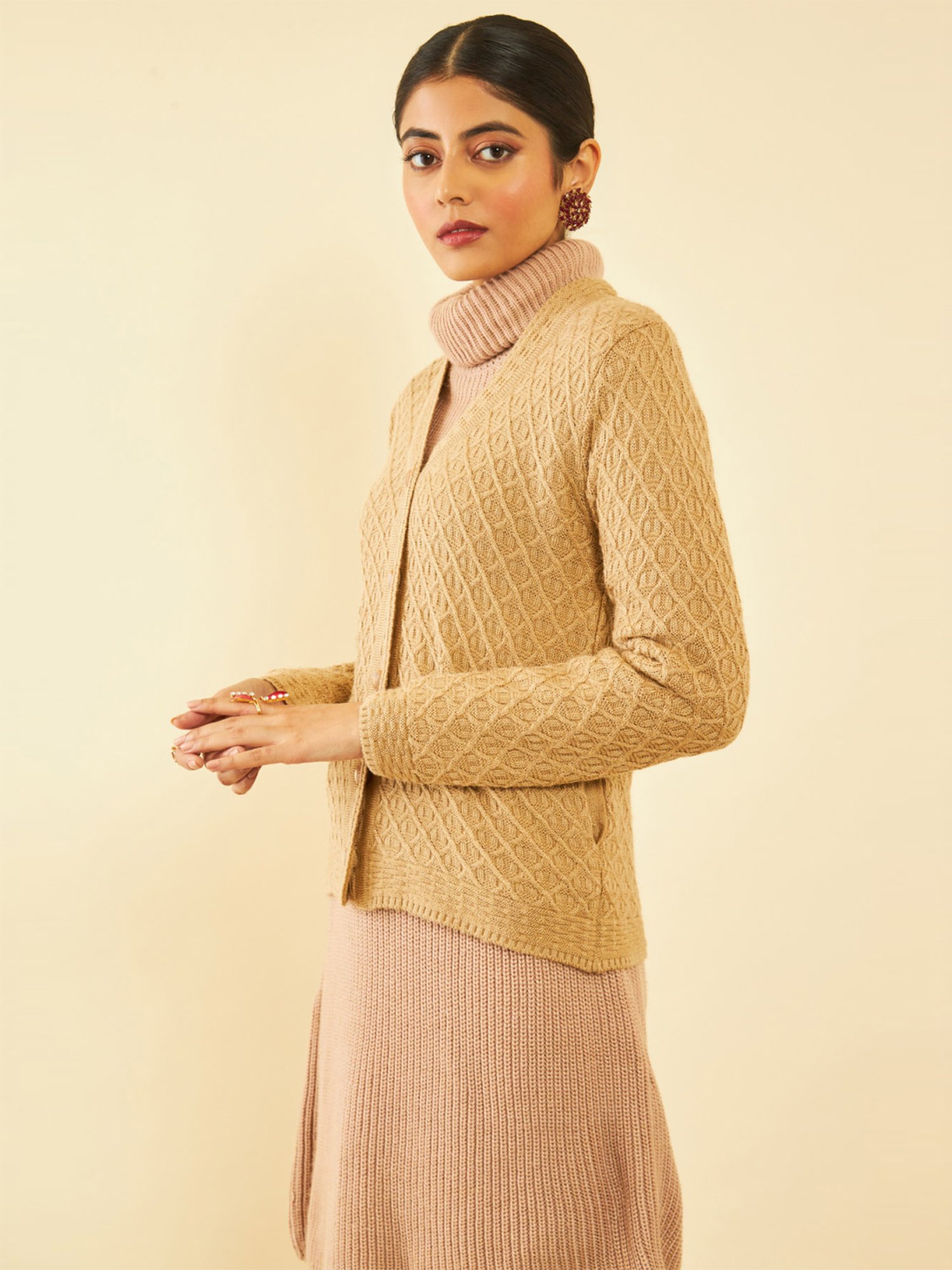 Soch Beige Self Pattern Cardigan