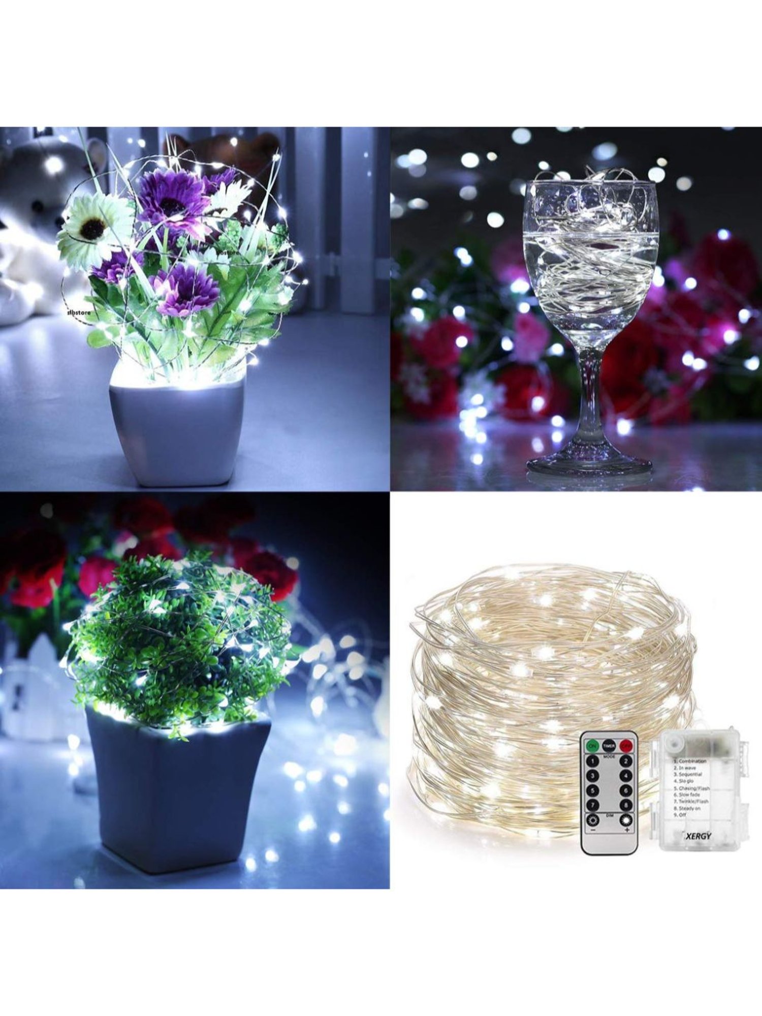 XERGY Wire LED Decoration, 8 Mode Functions Fairy String Lights with Remote (White)