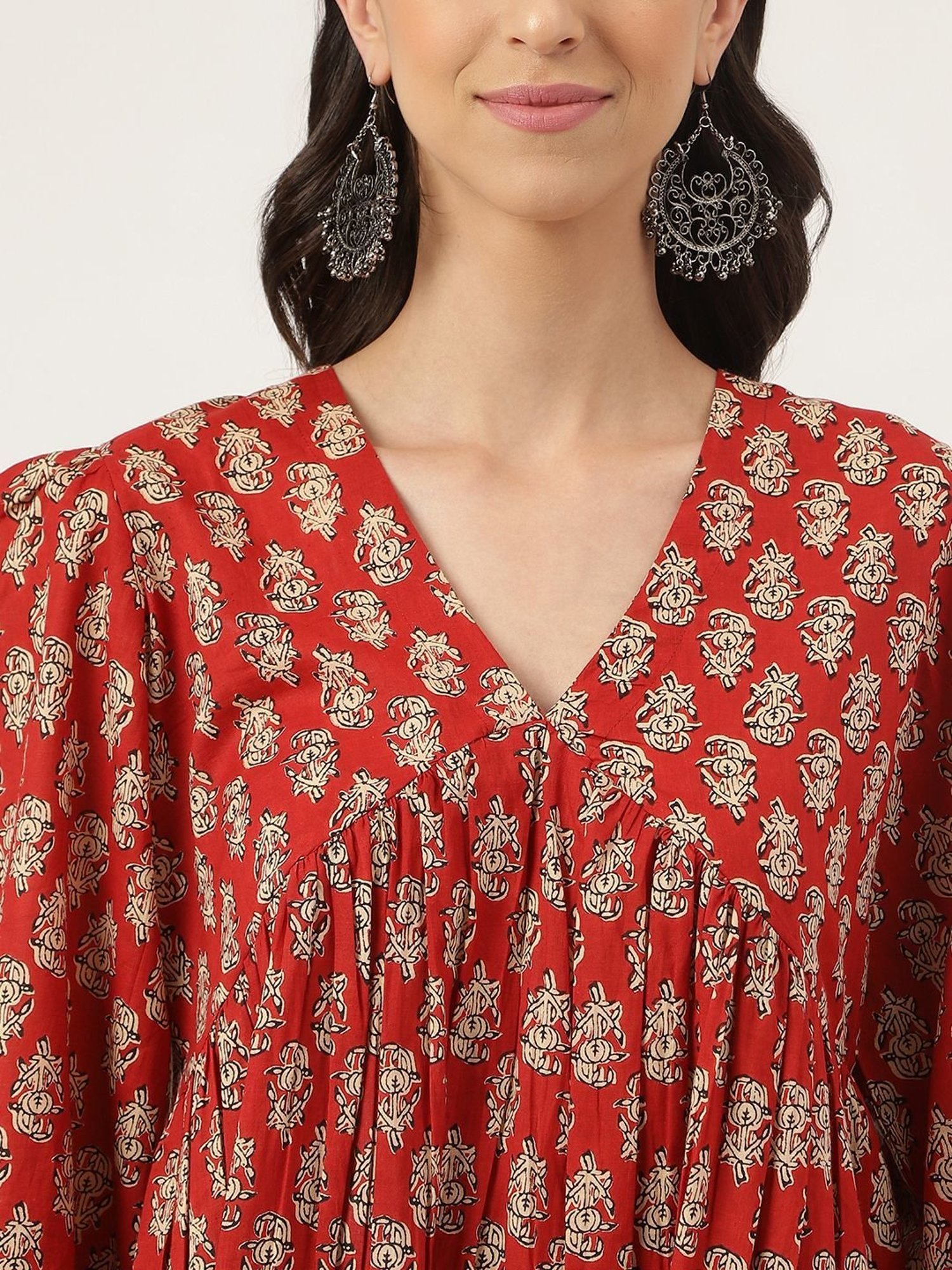 Divena Red Cotton Floral Print Top