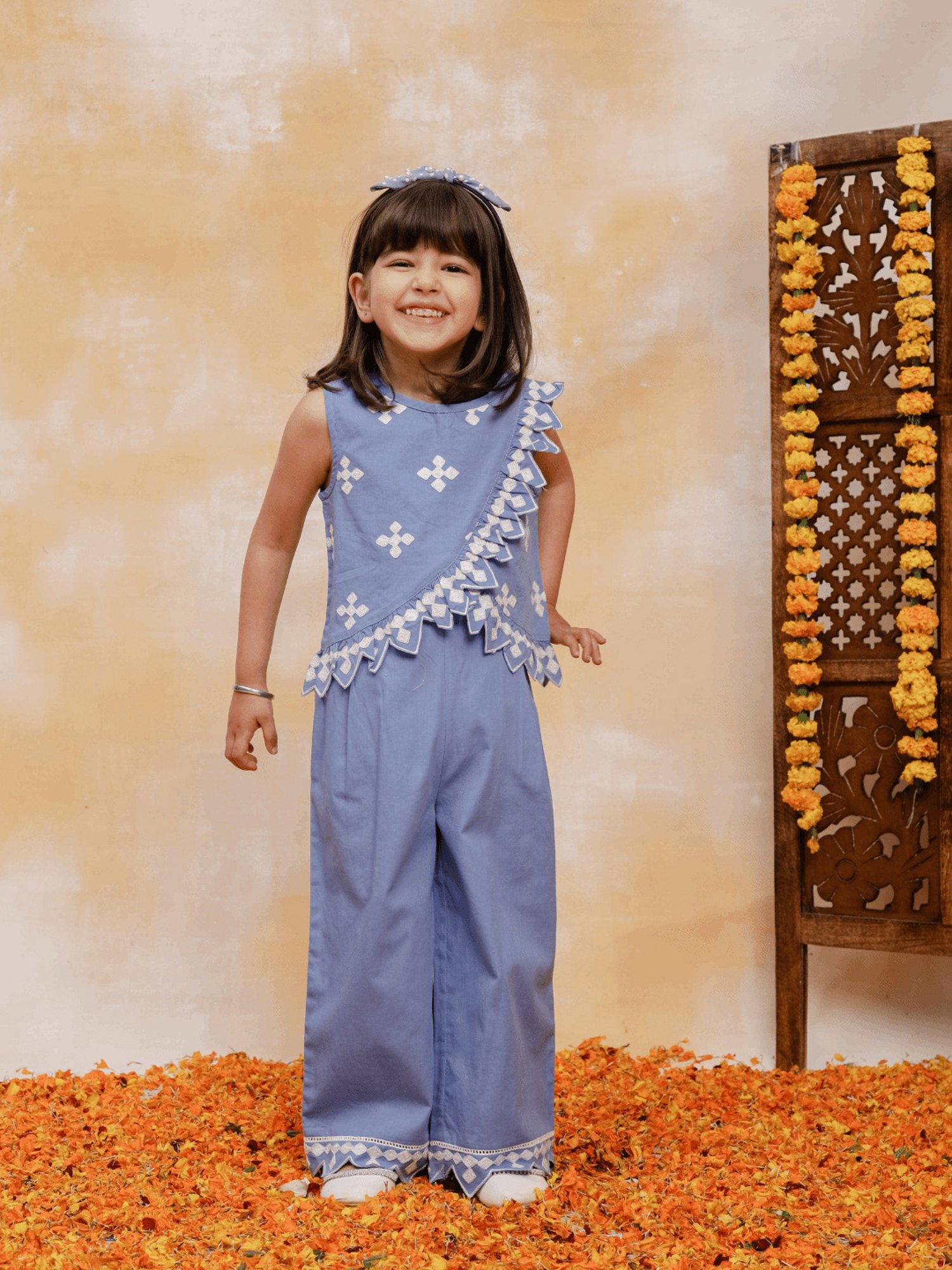 Budding Bees Kids Blue Embroidered Top with Pyjamas