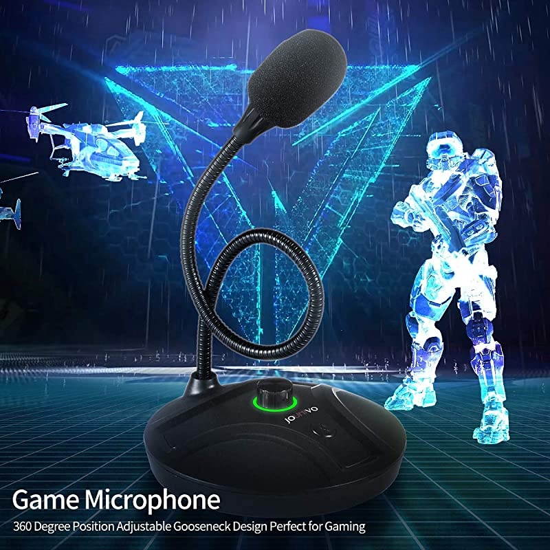 Computer Microphone JV605 PRO with Mute Button Volume Knob Compatible with PC Laptop Desktop Mac PS4 Play Plug Gooseneck Mic Recording for Gaming Streaming YouTube Vocal Dictation