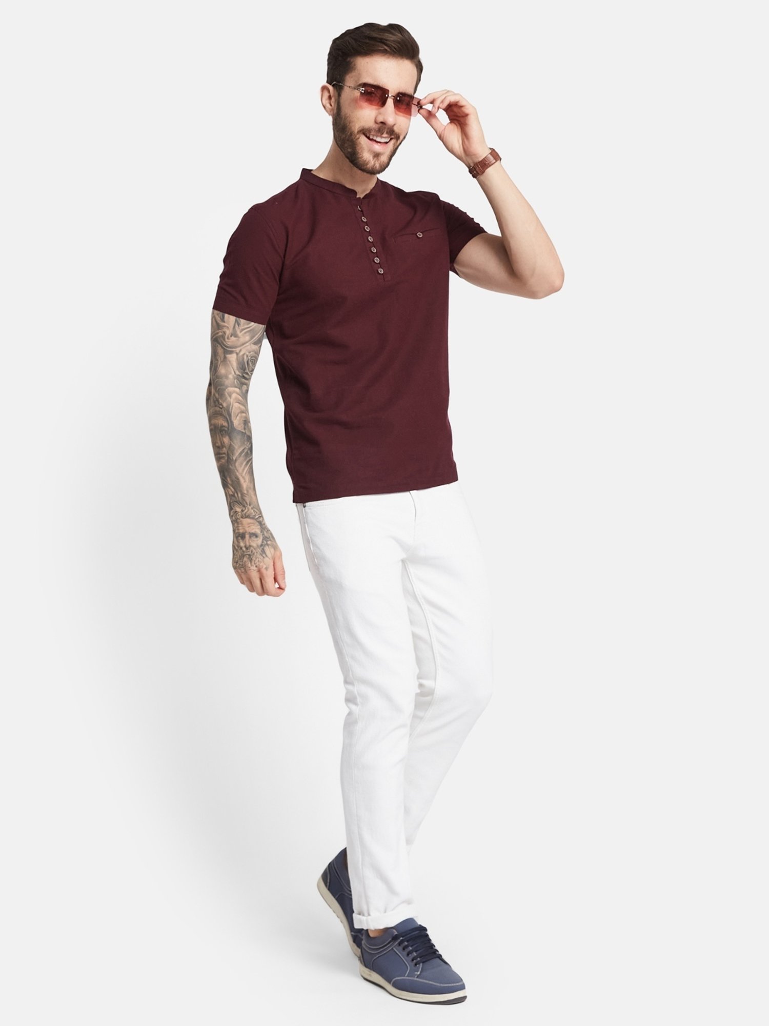 Octave Wine Regular Fit Henley T-Shirt