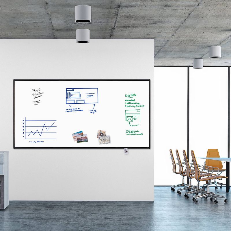 U Brands 96"x48" PINIT Magnetic Dry Erase Board Black Aluminum Frame