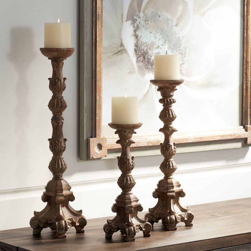 Kensington Hill Exotic Carved Pillar Candle Holders - Set of 3