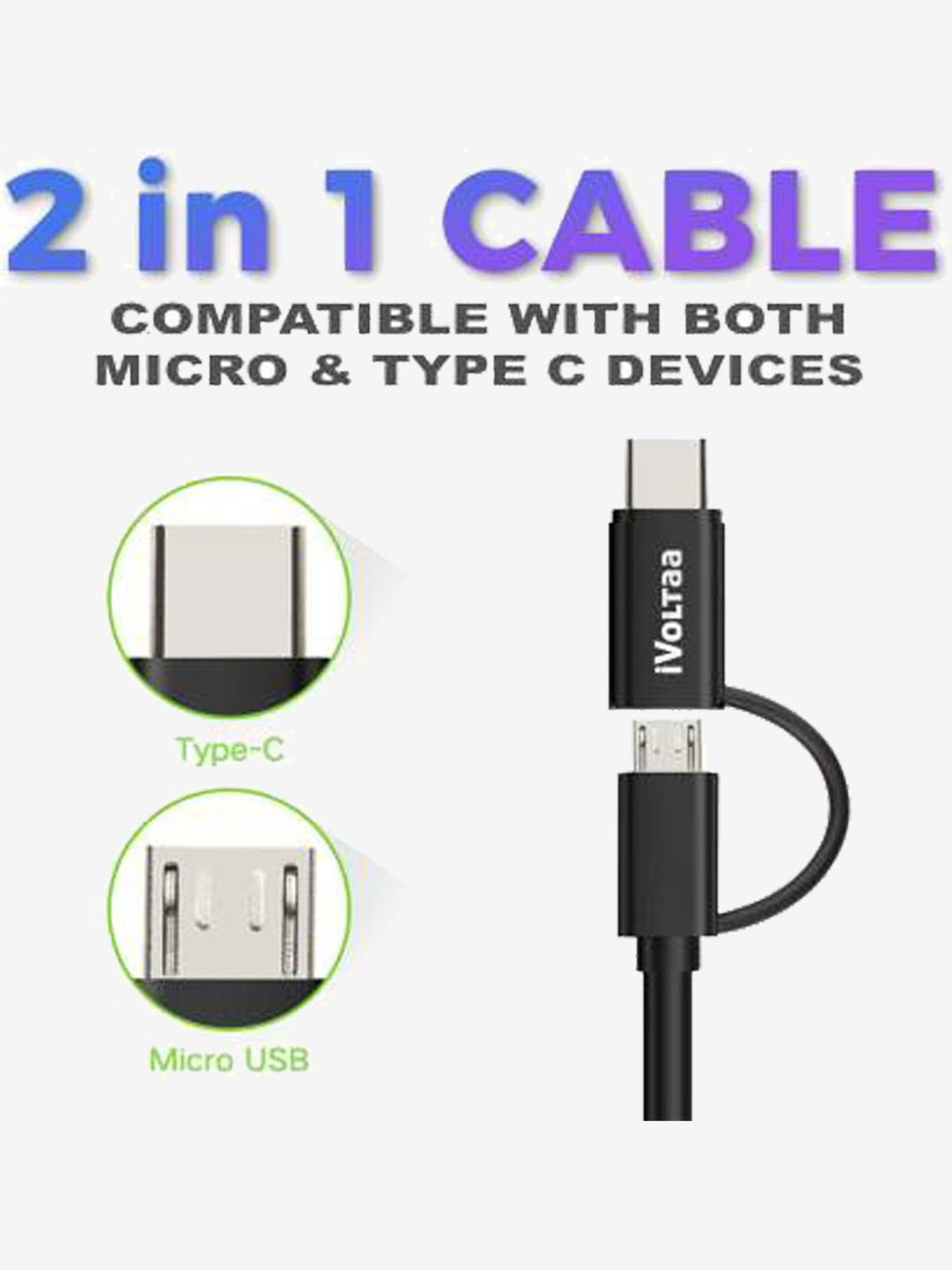 iVoltaa 2in1 Micro Type C 1 m Cable (Black)