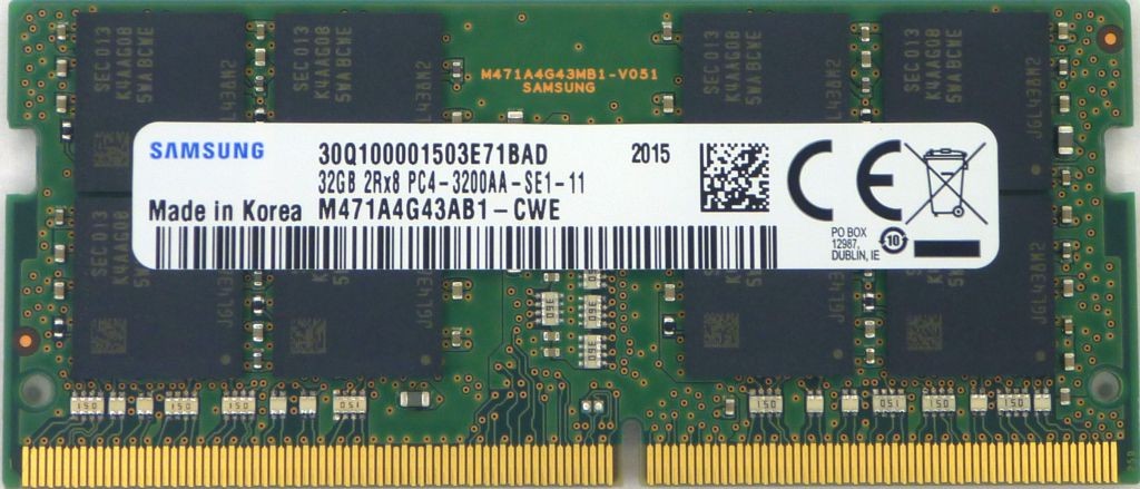 Samsung 32GB DDR4 3200MHz PC4-25600 1.2V 2Rx8 260-Pin SODIMM Laptop RAM Memory Module M471A4G43AB1-CWE
