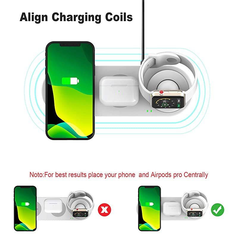 Wireless Charging Station 3 in 1 Compatible with Apple Watch SE 6 5 4 3 2 1 Wireless Charger Multiple Charger for iPhone 12/12 mini/Pro/11/X/Xs/Airpods Pro Charger Station Dock Stand