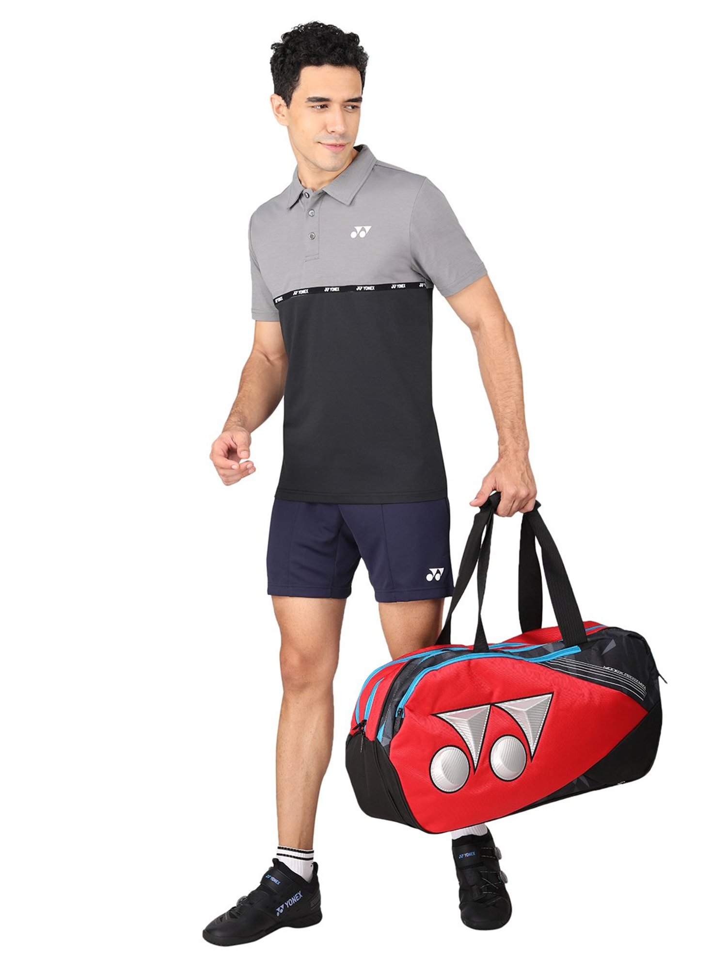 Yonex Grey & Jet Black Regular Fit Badminton Polo T-Shirt