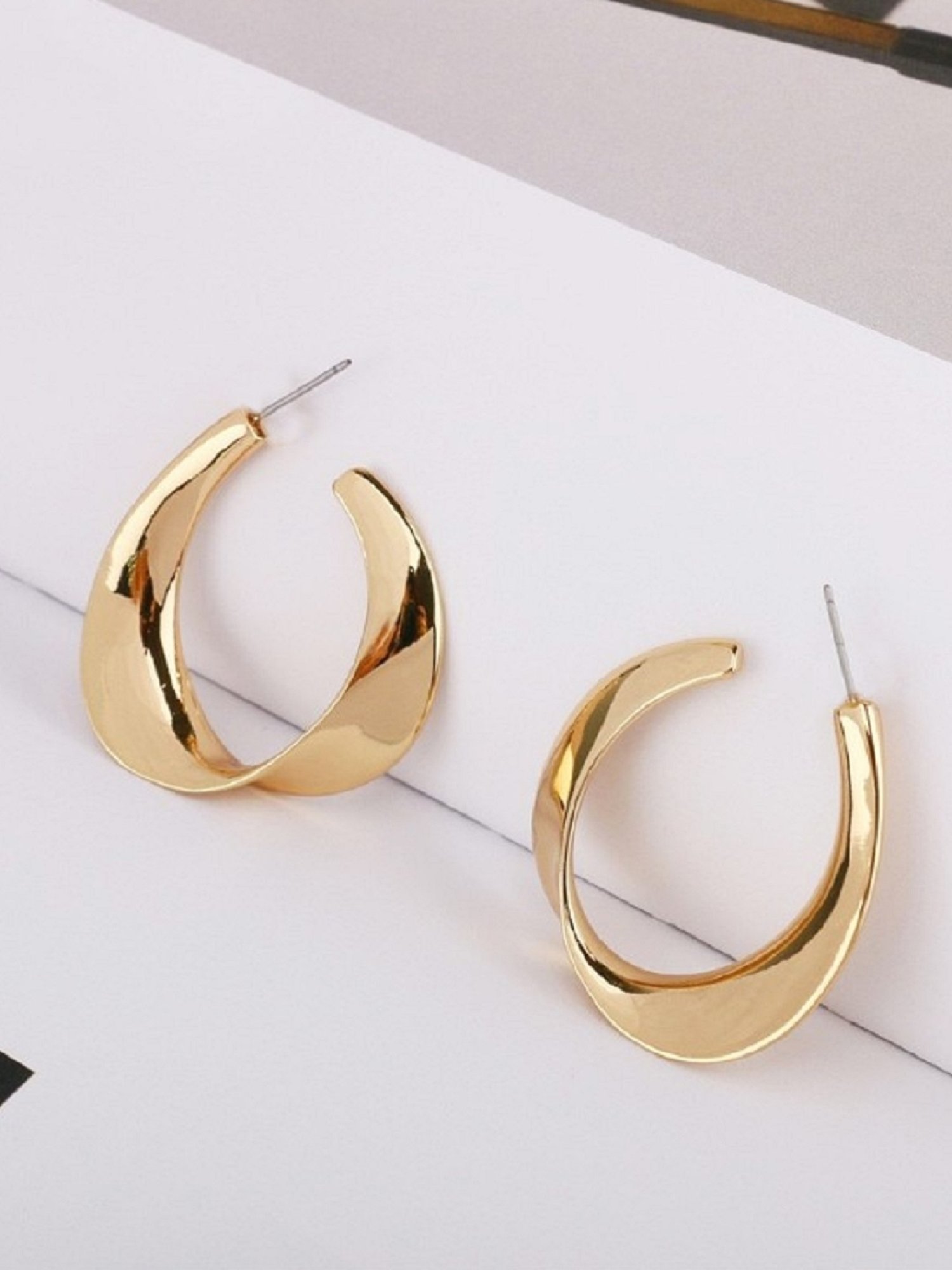OOMPH Golden Tone Vintage Retro Style Quirky Shape Fashion Half Hoop Earrings for Women