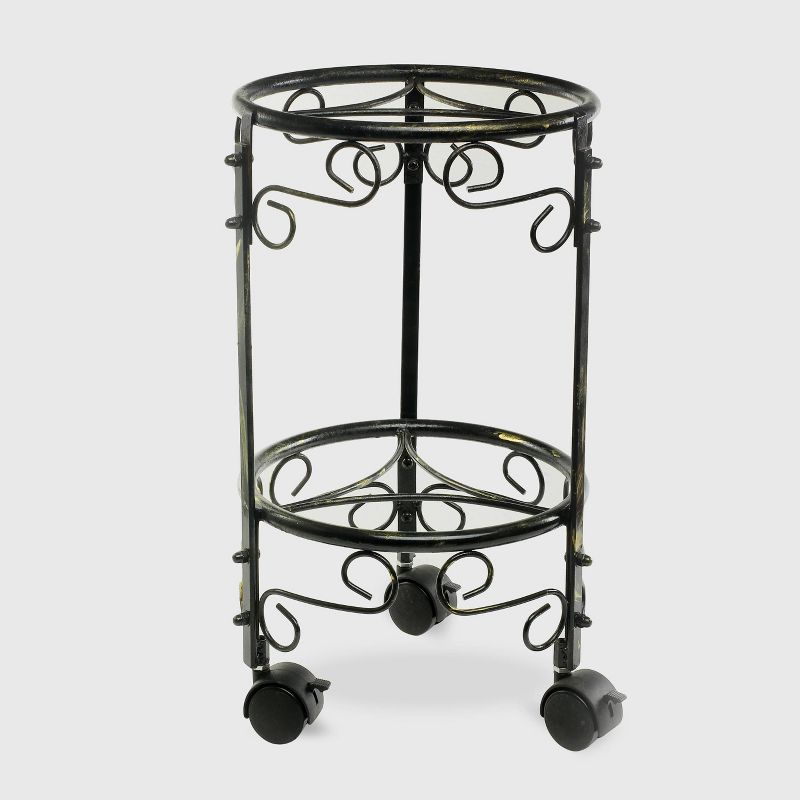 2 Tier Iron Plant Stand With Wheels Black/Gold - Ore International