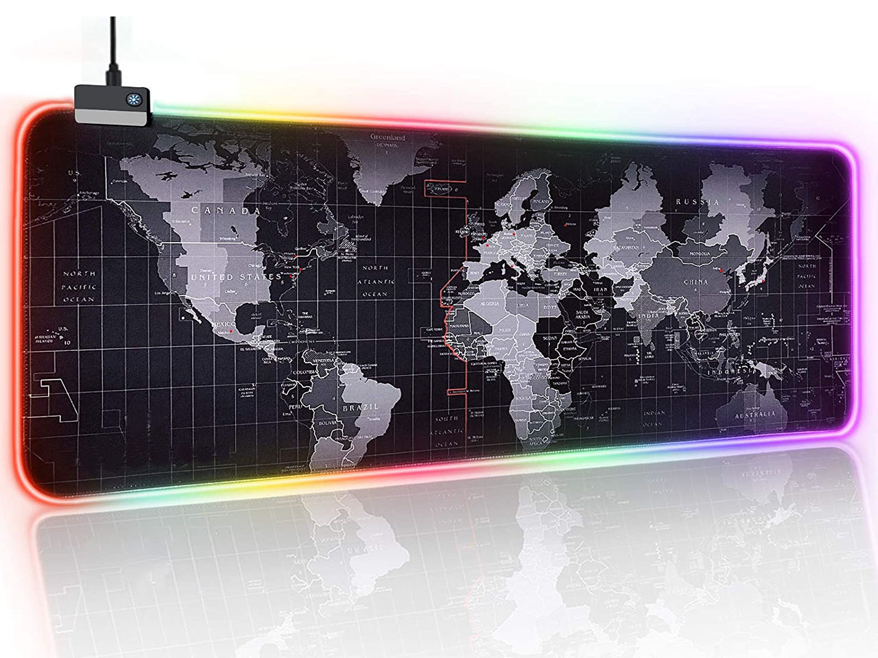 RGB Gaming Mouse Pad - Large Led Keyboard Pad, Mouse Mat with HD Map, Smoothly Waterproof Surface, Non-Slip Rubber Base, 31.5"X 11.8" & 14 Light Modes