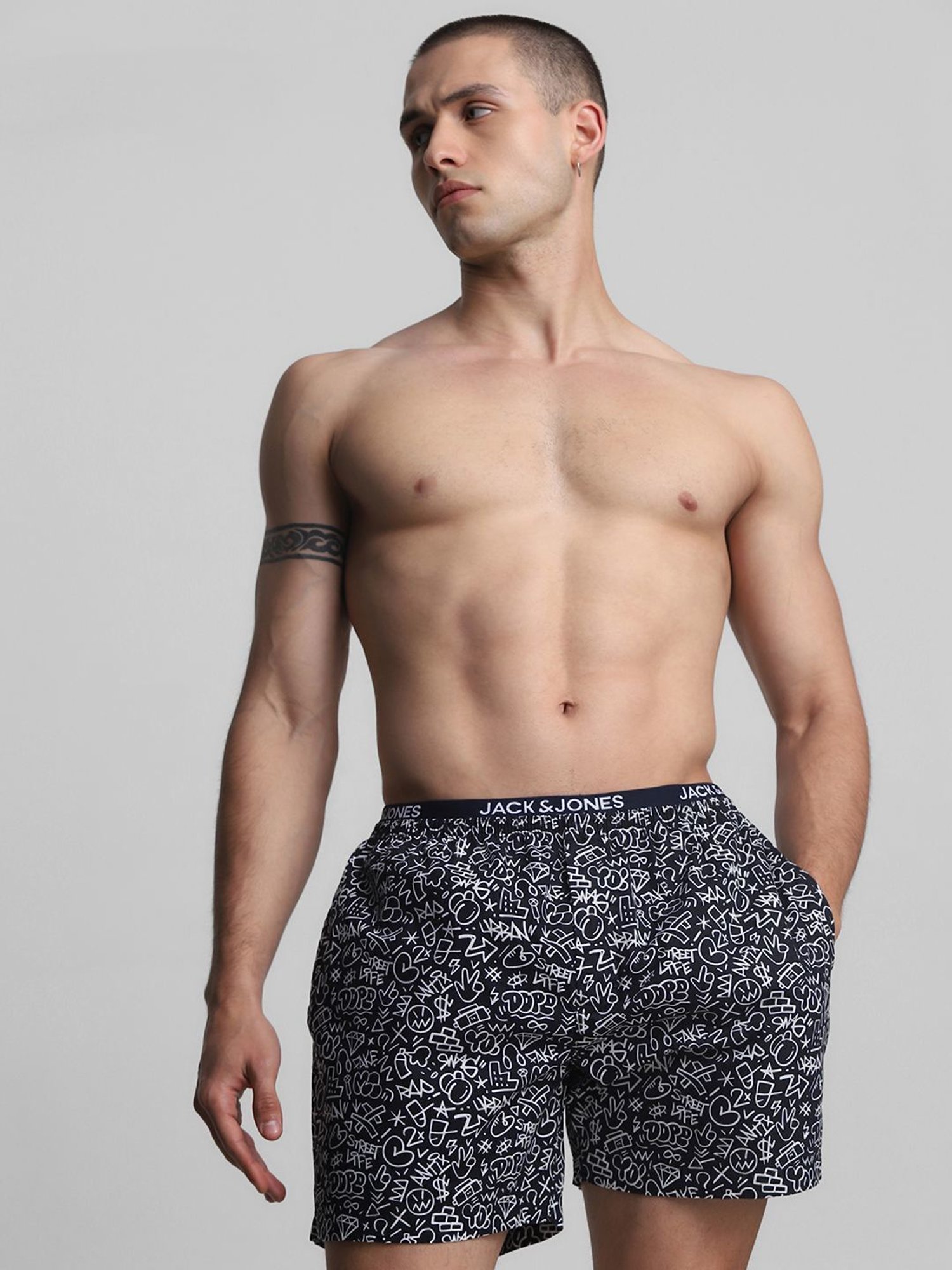 Jack & Jones Navy Blue Cotton Regular Fit Printed Boxers