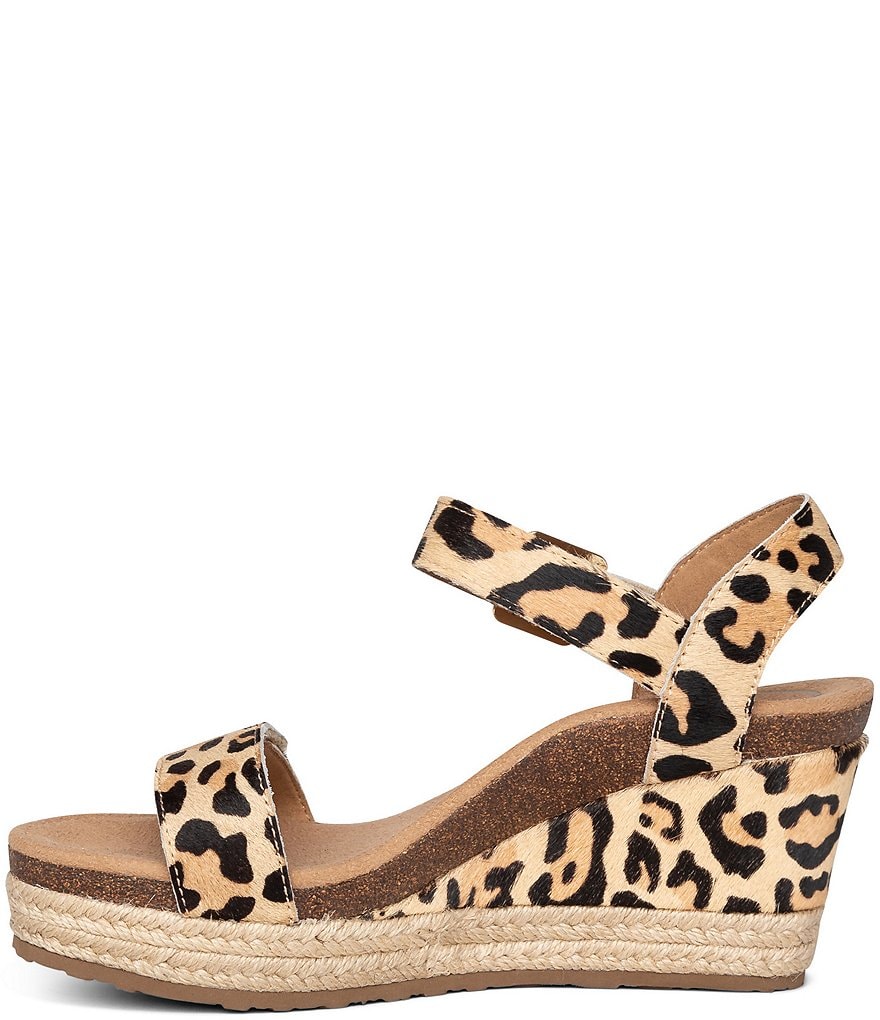 Aetrex Sydney Leopard Print Haircalf Wedge Espadrille Sandals