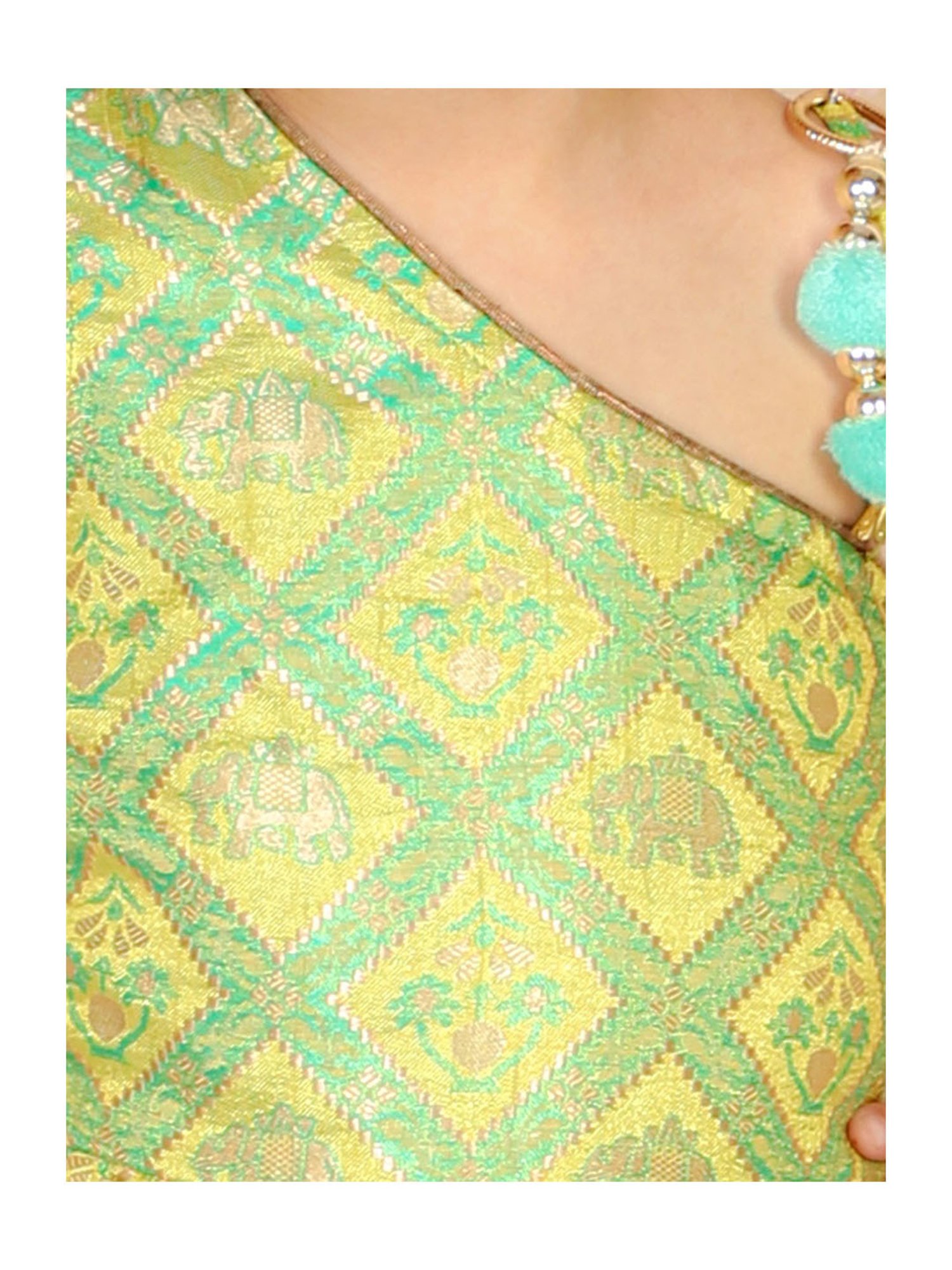 TWISHA Kids Green & Pink Self Design Top with Ghagra