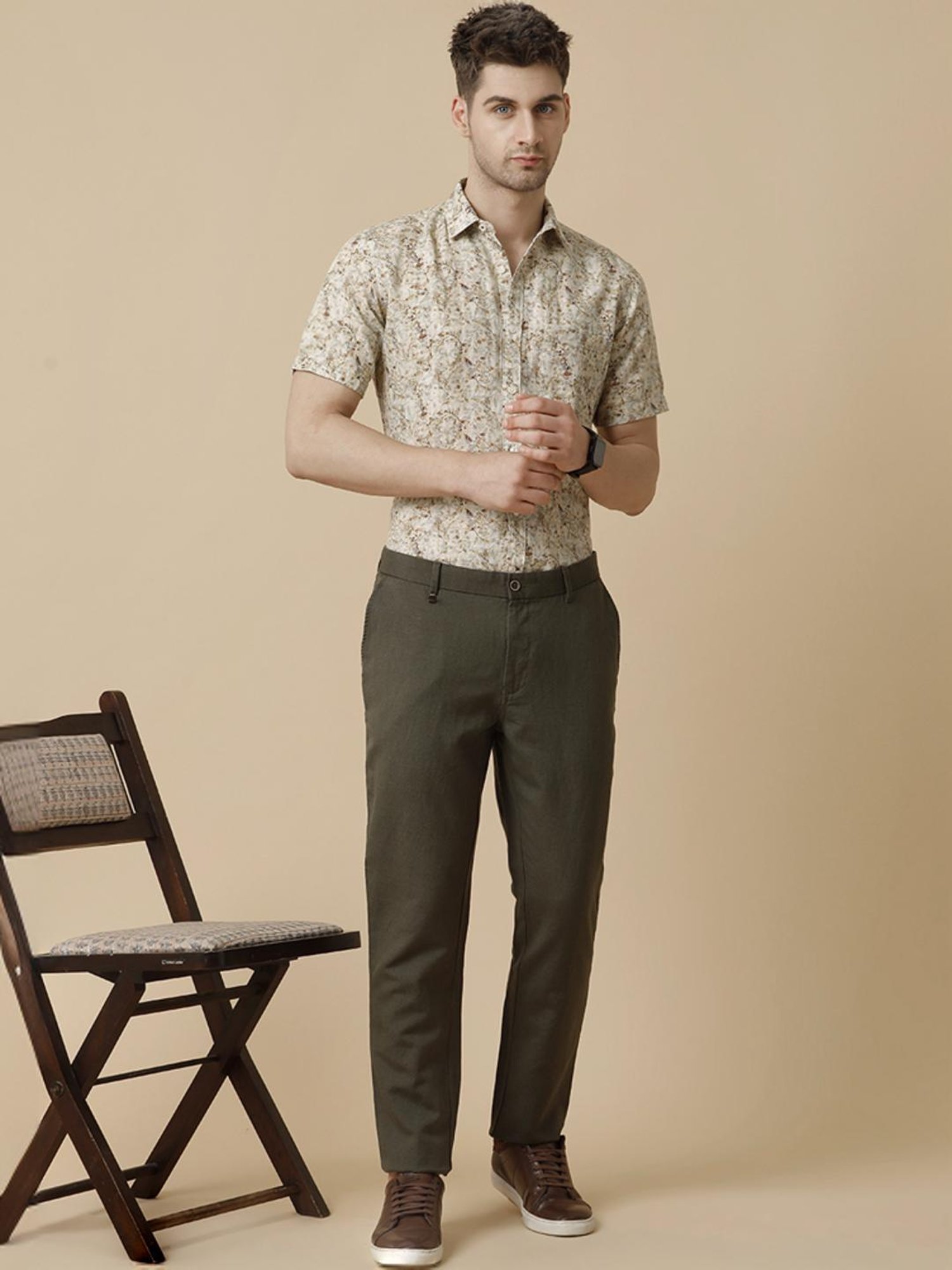 Linen Club Multicolored Linen Contemporary Fit Printed Shirt