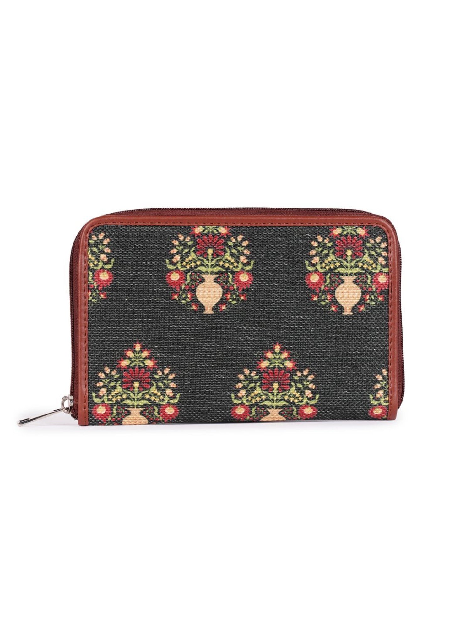 ZOUK Classic Green Printed Zip around Wallet for Women