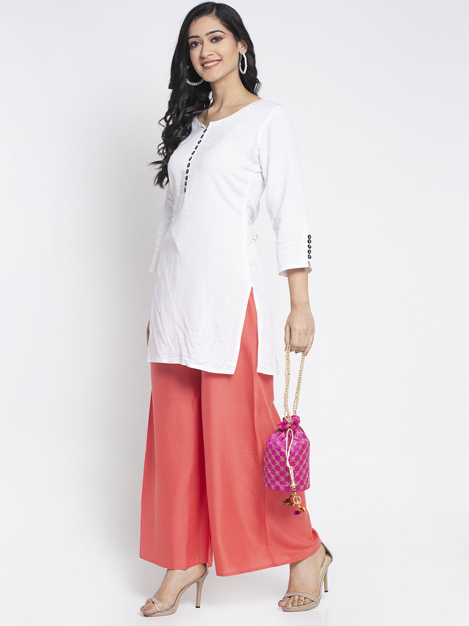 Gracit Coral & Turquoise Rayon Palazzos - Pack of 2