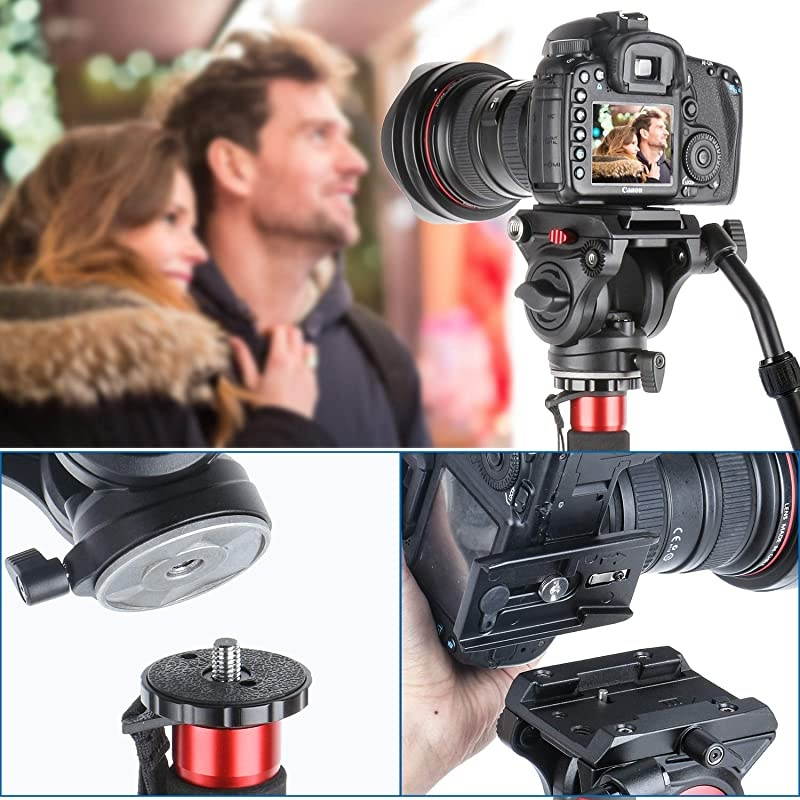 V501 Video Camera Tripod Fluid Drag Pan Head for Canon Nikon Sony Olympus Panasonic DSLR Camera, with 3/8" and 1/4" Mounting Screw