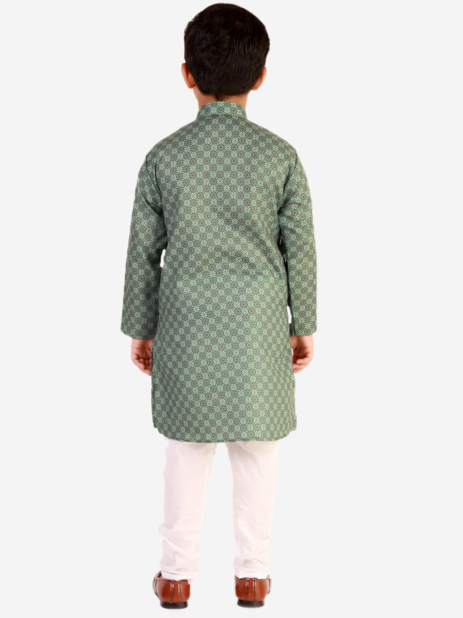 Pro-Ethic Style Developer Kids Green & White Floral Full Sleeves Kurta with Pyjamas