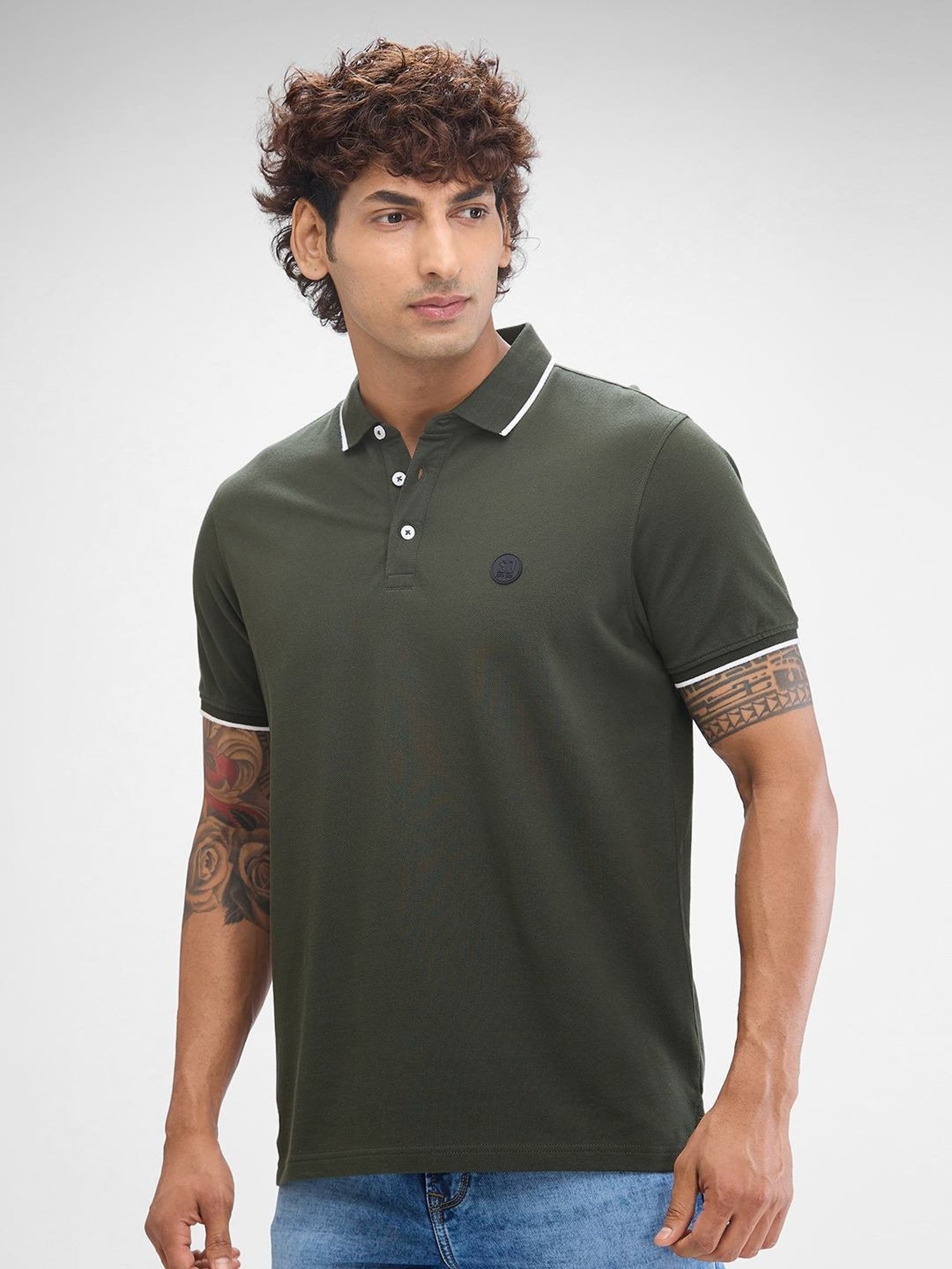 Spykar Green Slim Fit Polo T-Shirt