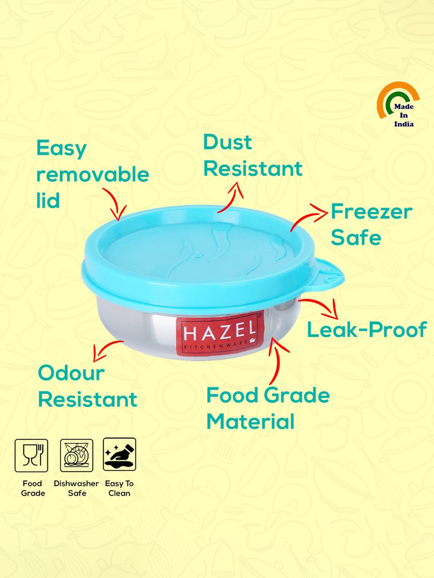 HAZEL Silver Stainless Steel Small Airtight Storage Containers (90 ML)