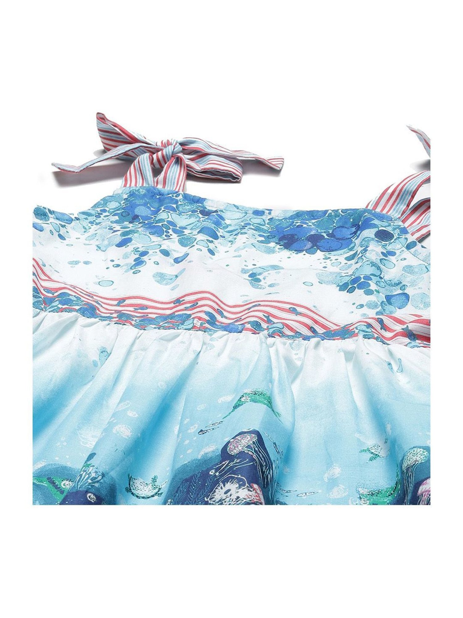 Biba Girls Blue Cotton Printed Dress