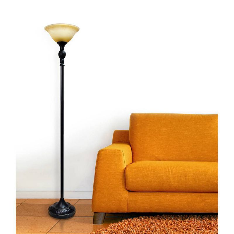 1 Light Restoration Torchiere Floor Lamp with Marbleized Amber Glass Shade Brown - Elegant Designs