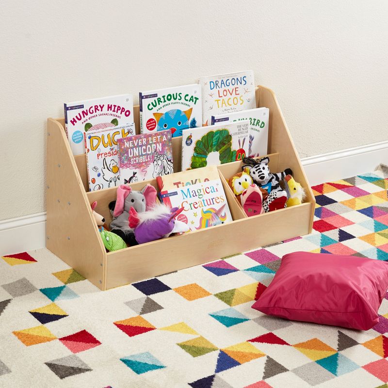 ECR4Kids Birch 5 Compartment Easy to Reach Book Display, Toddler Wooden Book Storage Rack, Natural