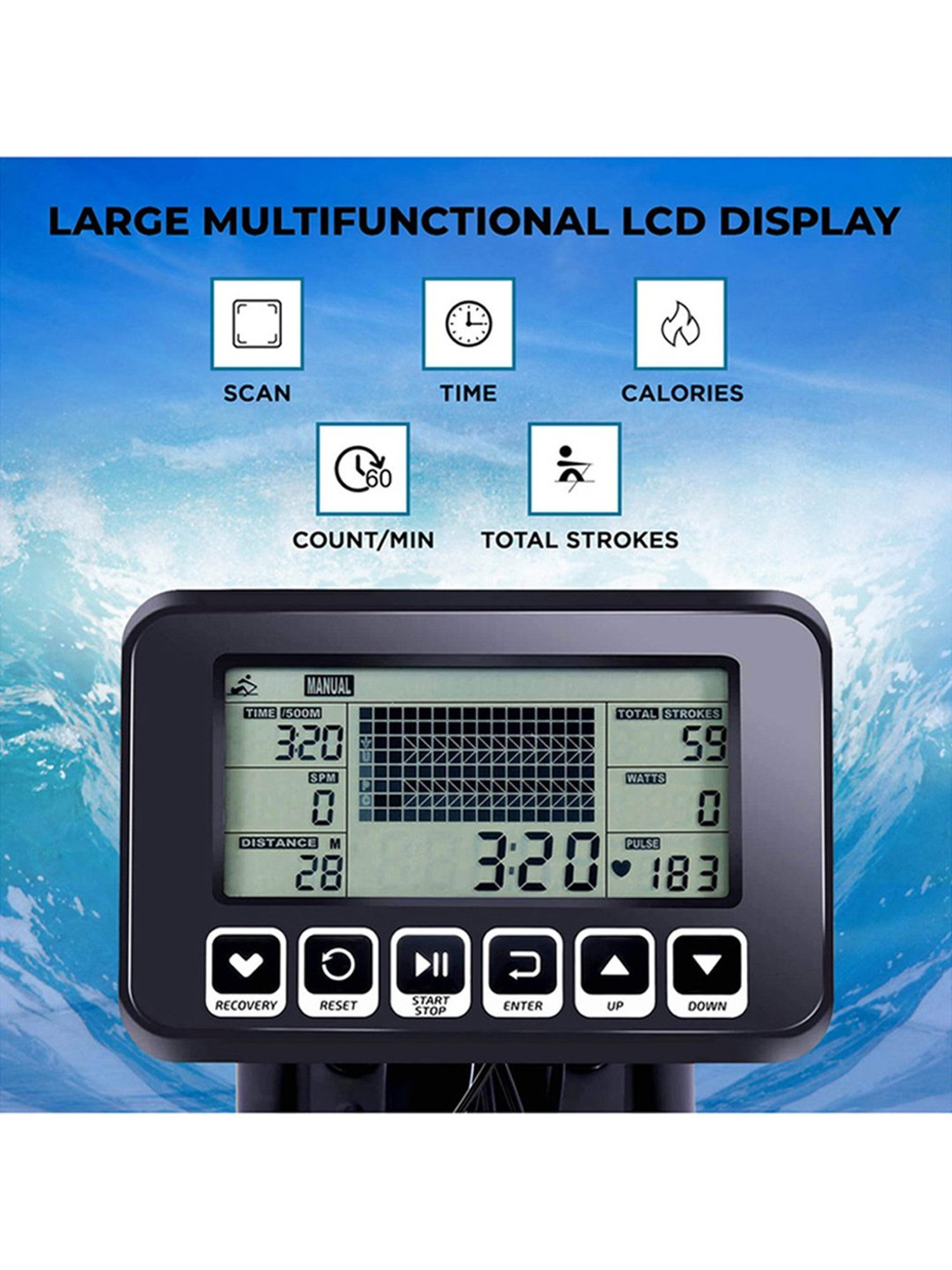 PowerMax Fitness RWC-1000 Rowing Machine (Black)