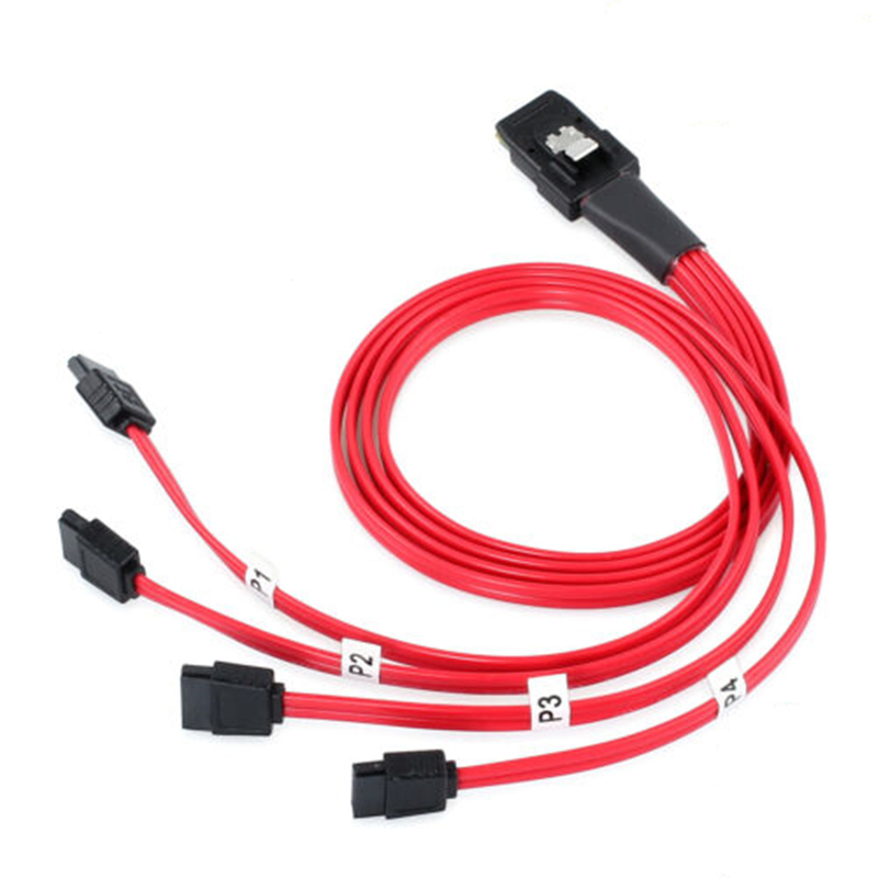 SFF8087-4SATA-0.5M 0.5 Meter 30AWG Internal Mini SAS 36pin (SFF-8087) Male w/ Latch to 4 x SATA 7pin Female Forward Breakout Cable with Nylon Braiding